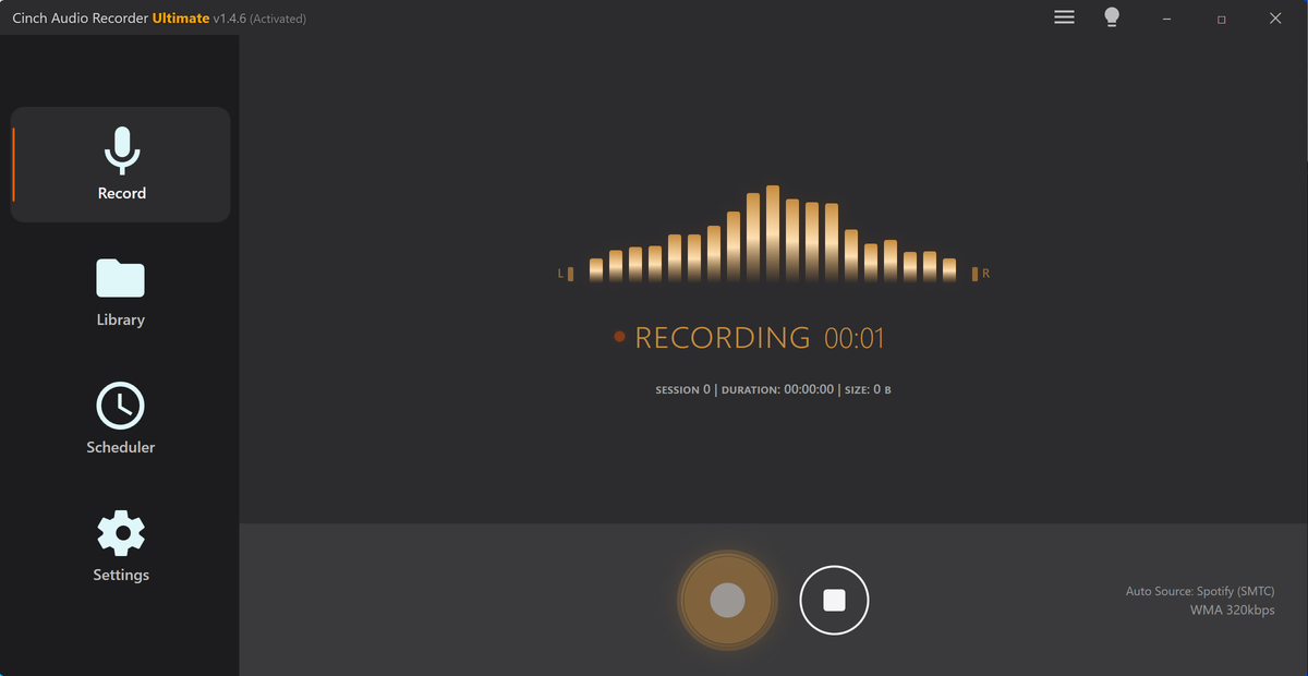 Cinch Audio Recorder counting elapsed time during a recording