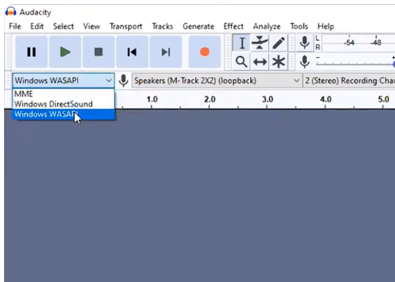 Windows WASAPI Loopback input selection, with the easily confused default output device circled in red