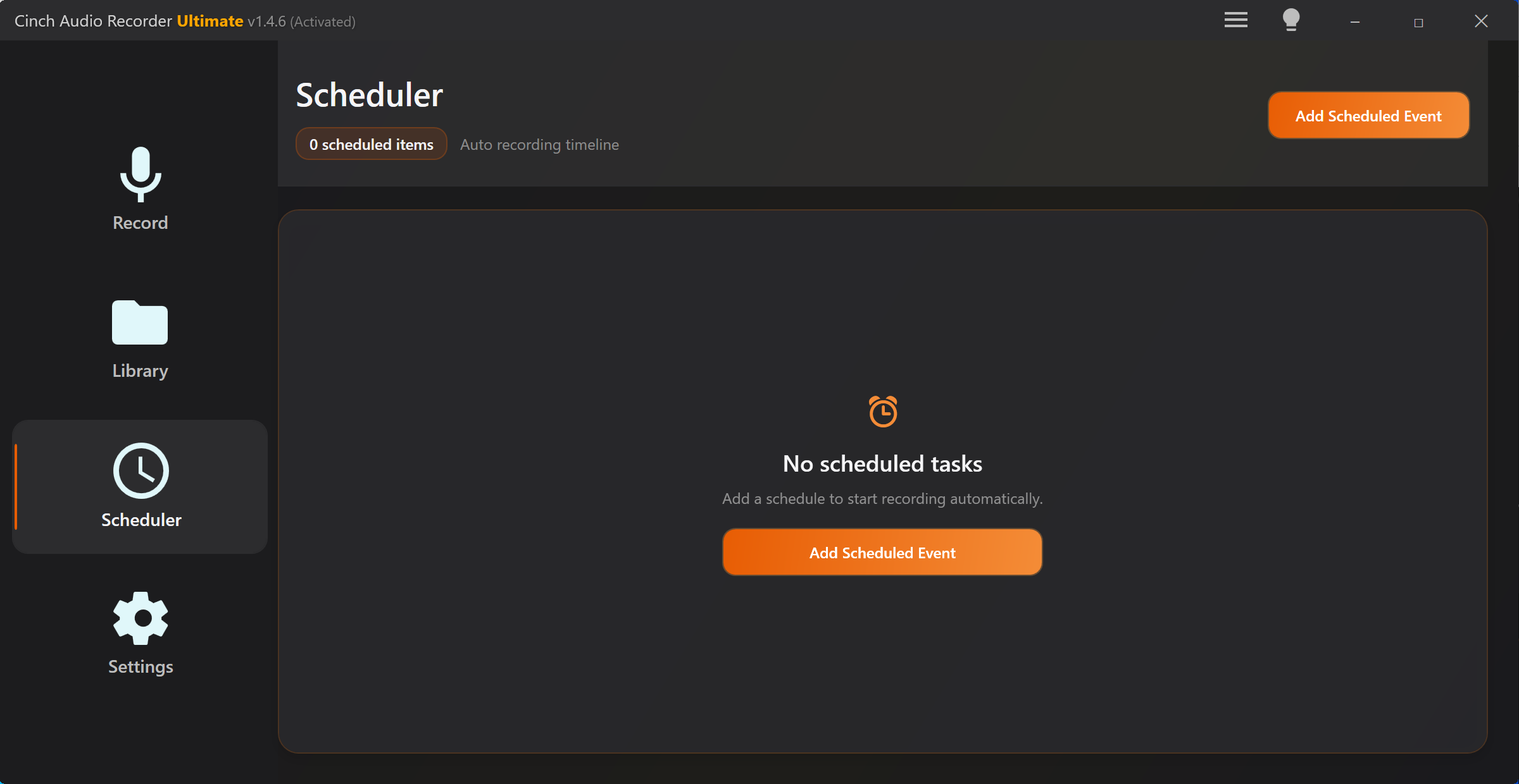 Cinch Audio Recorder scheduled recording screen