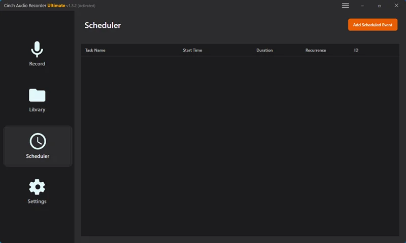 Cinch Audio Recorder scheduled recording screen