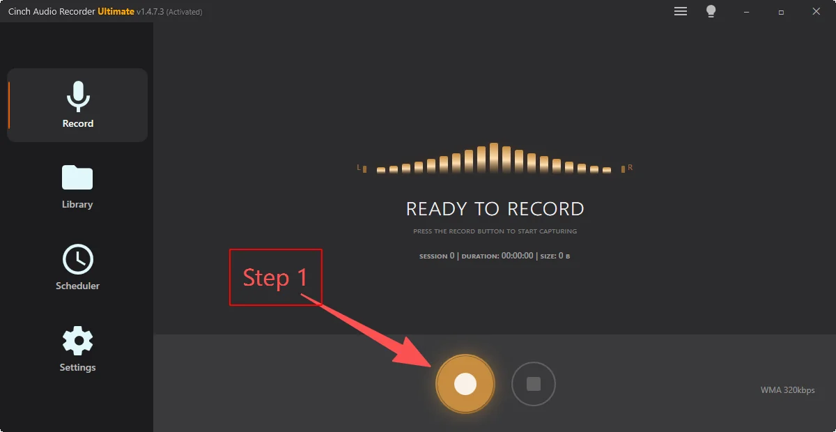 Start recording in Cinch Audio Recorder