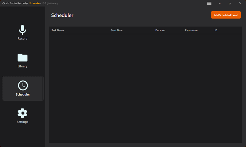 Cinch Audio Recorder scheduled recording screen