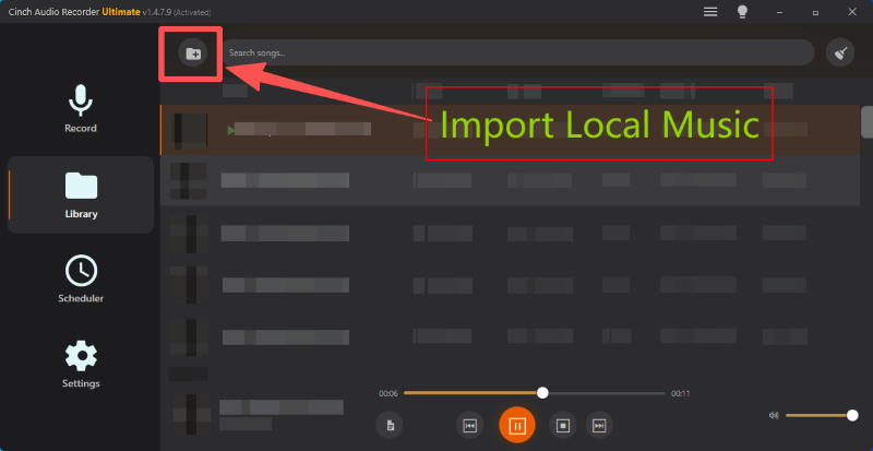 Import local music files into Cinch Audio Recorder